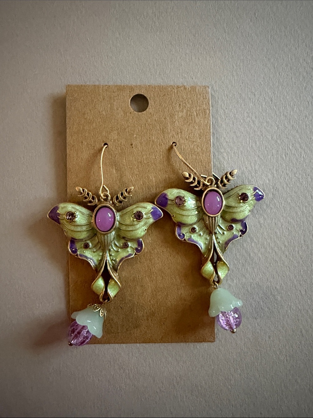 Green and Purple Butterfly Earrings A2010 - Picture 3 of 3
